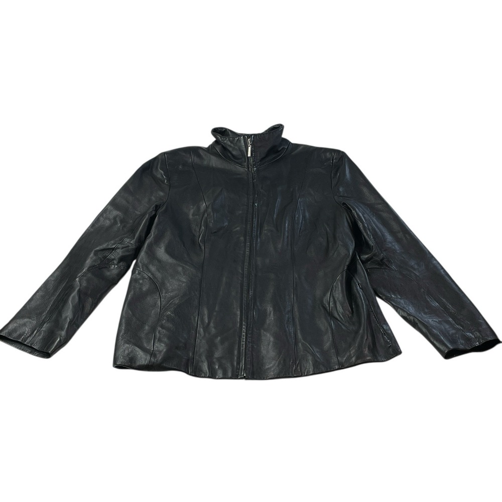 New York and Company  Women's 100% Black Leather Zip Up Jacket size XL EUC